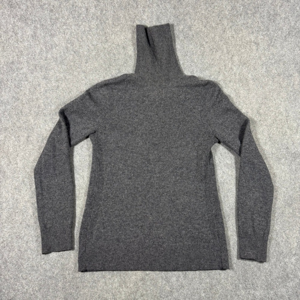 Saks Fifth Avenue Turtleneck Women S Gray 100% Cashmere Ribbed Side Knit Sweater